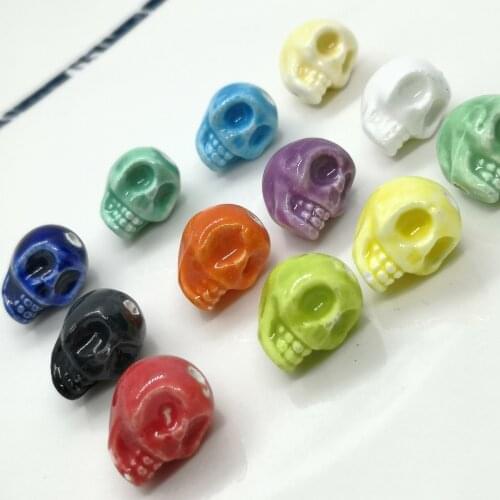 10pcs/lot Mix Color Skull Ceramic Beads 13x14mm Hole1.6mm Loose Ceramics Beads For Jewelry Making DIY Bracelet Accessories