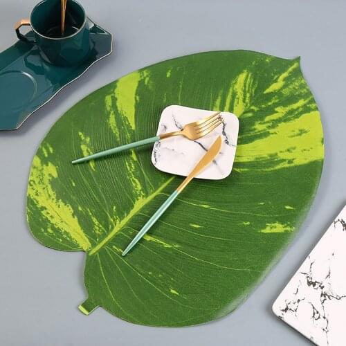 12PCS Nordic Style Creative Placemat New Leaf Type EVA Table Mat Non-slip Anti-scald Bowl Mat Thick Heat Insulation Pad