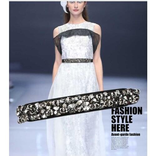 2019 New Arrival Designer Luxury Crystal Elastic Women Wide Belt with rhinestone Elegant belts for women High Qualit SD234