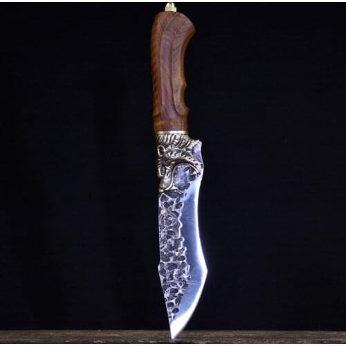 5.5" Handmade Viking Knife 7Cr17CoMoV High Carbon Steel Hunting Outdoors Sharp Paring Kitchen Knives Copper Tiger Decor Handle