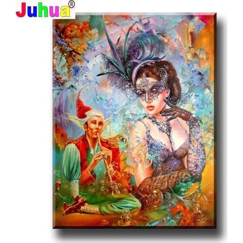 5D DIY square/round Diamond painting"Fantasy Mask Woman Clown"Cross Stitch Diamond Embroidery Pattern Rhinestone home decor J03