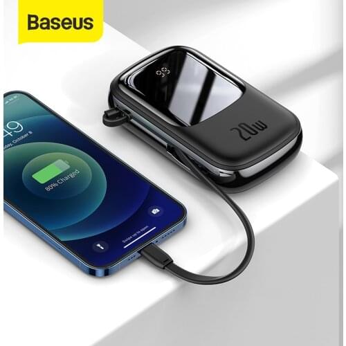 Baseus 20000mAh power bank Mini Power Bank Built in Cables PowerBank External Battery Charger For iPhone 12 Pro Xiaomi Samsung