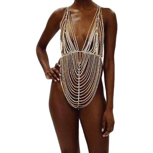 Shiny Full Diamond Multi-Layer Rhinestone Body Jewelry Sexy Nightclub Crystal Siamese Clothes Temperament Body Chain Accessories