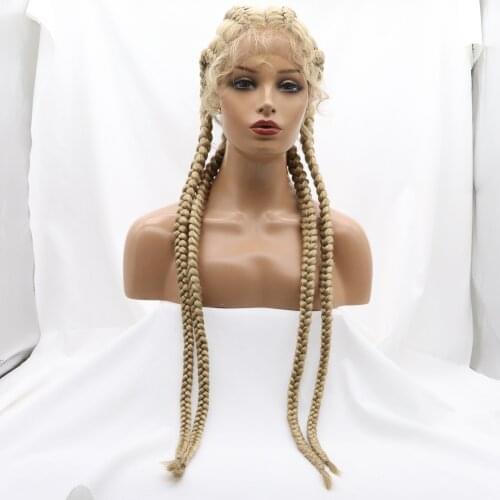 Blonde 4 Twist Lace Front Braid Wig Nature Looking with Baby Hair Synthetic Wig Heat Resistant Fiber Daily Wig for Women 30 Inch