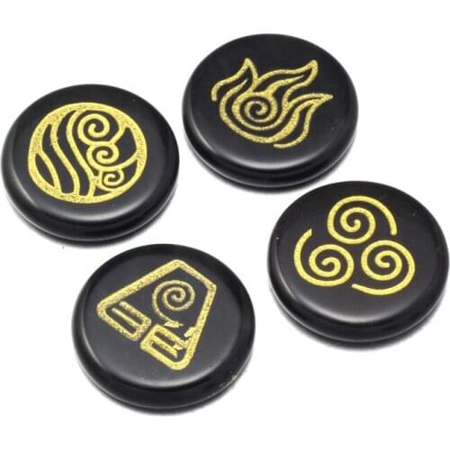 Natural Stone Loose Beads Black Agatef Round with Four Different Runes Making for Charms Jewelry Gift for Women Size 25x25mm