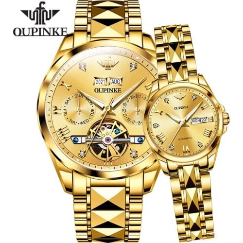 OUPINKE Men Women Watches Luxury Automatic Mechanical Couple Watch Stianless Steel Watch Men Waterproof Business Laies Watch