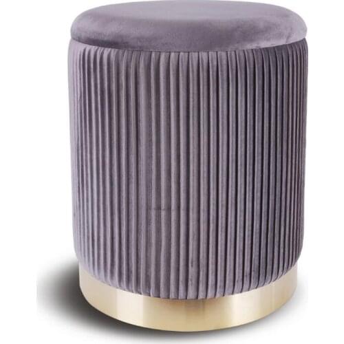 Cylinder ottoman living room footstool with metal base, removable cover minimalist style design