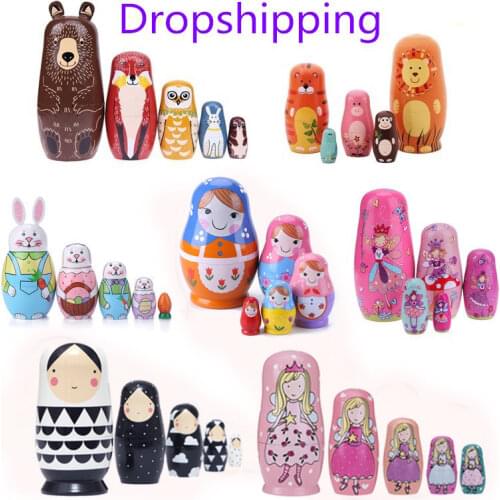 1 Set Wood Russian Nesting Dolls Matryoshka Dolls Babushka Hand Paint Bear Poupee Russe for Kids Gifts Crafted Doll Home Decor