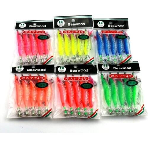 Hot Sale 30pcs Squid Jig Fishing Lure 10cm 9.1g Luminous Wood Shrimp Lure Cuttlefish Sleeve Fishing Tackle Squid Explosion Hooks