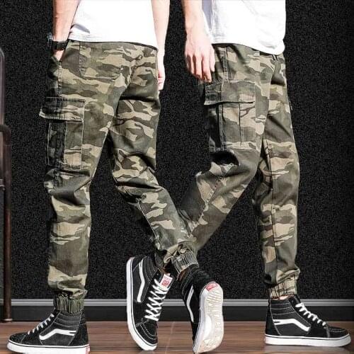 Cotton elastic overalls mens pants casual Camo Harlan pants slim Korean students pants Work Wear Workshop Uniforms cargo pants