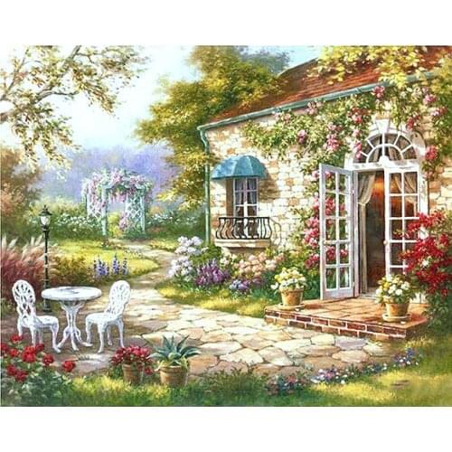 Garden Chair Cabin DIY Painting By Numbers Hand Painted Wall Art Decorative Picture for Adults Home Decor Coloring By Numbers