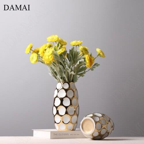 Chinese Hollow Out Ceramic Vase Creative Golden Stroke Hollow Out Plant Pots Decorative Ornaments Living Room Decoration Modern
