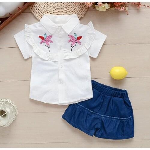 Girls Summer Clothing Set Fashion Cotton Short Sleeve Shirts+shorts 2pcs Kids Girls Outfits Baby Girls School Style Clothing