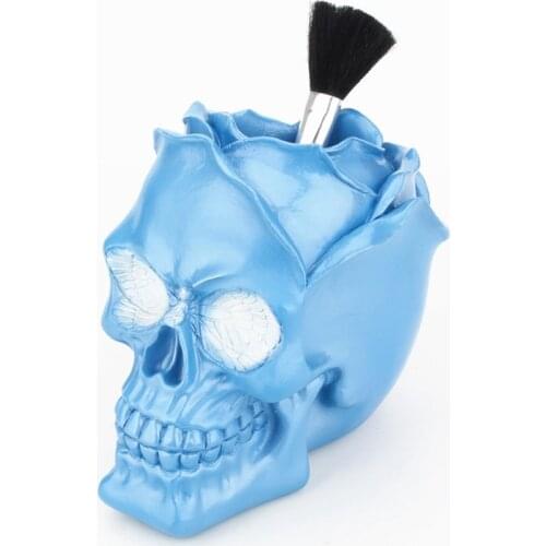 Blue Rose Flower Skull Ornament Figurine Storage Box Women Desk Makeup Organizer Blue Enchantress Resin Pen Holder Home Decor