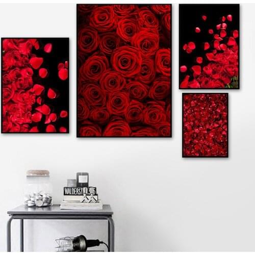 Red Wall Art Flowers Picture Roses Canvas Paintings On The Wall Modern Home Room Decor Posters and Prints Frameless Interior