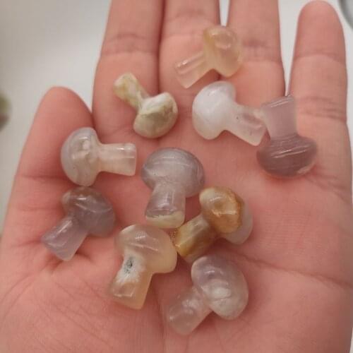 10pcs Natural Small Cherry Blossom Agate Mushroom Quartz Crystal Hand Polished Gifts Natural Quartz Crystals