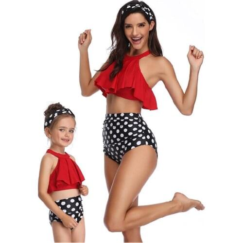 Family Matching SwimSuit Parent-child Swimwear Women 2 Piece Bikini Sets Ruffle Biquini High Waist Girls Bikini Women Bikini