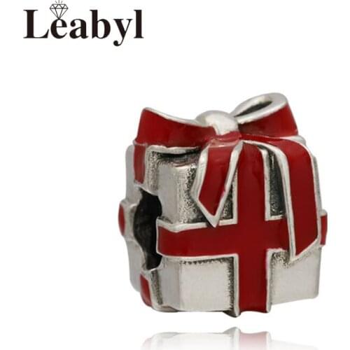 Leabyl Classic Red Enamel Christmas Gift Box Charm for DIY Xmas Bead Jewelry Accessories