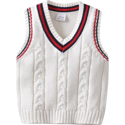 Baby Girls Boys Lovely Knitted School Uniform 100% Cotton V-Neck Sleeveless Knit Vest Sweater Newborn Casual Knitted Waistcoat