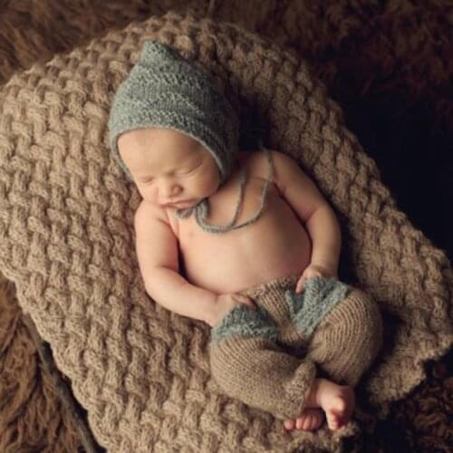 Newborn Baby Cute Crochet Knit Costume Prop Outfits Photography Baby Hat Pants