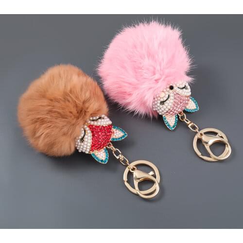Fashion Simple Artificial Leather Fur Ball Car Keychain Womens Creative Cute Backpack Pendant Accessories