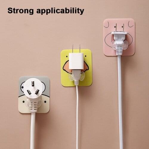 Wall Mounted Storage Hook Punch-Free Power Plug Socket Holder Kitchen Cartoon Animal Socket Hook Power Cord Storage Rack