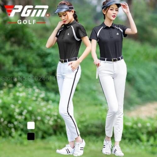Pgm Summer Women Golf Pants Suits Slim Dry Fit Sportswear Golf Tennis Baseball Women Suit Short Sleeve Shirt Skinny Pants XS-XL