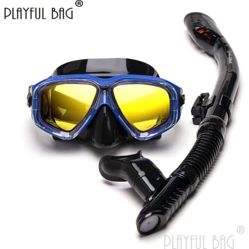 Playful bag Anti-fog Diving mask snorkel suit Plating color film tempered glass Adult swimming diving sport equipment E115
