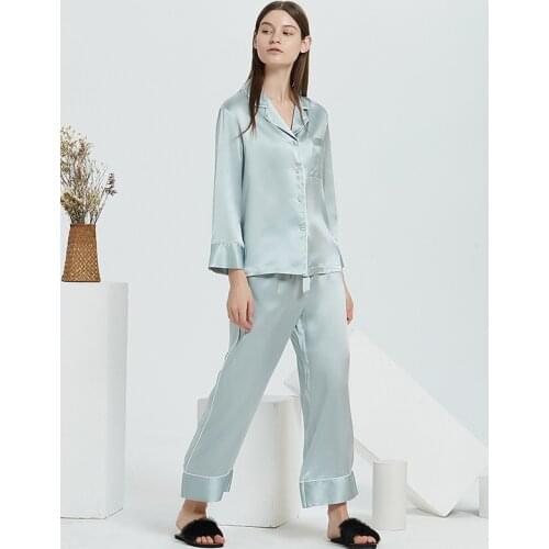 Silk Sleepwear pyjamas women pajamas for women 100% Mulberry Luxury Silk Long Sleeve XL