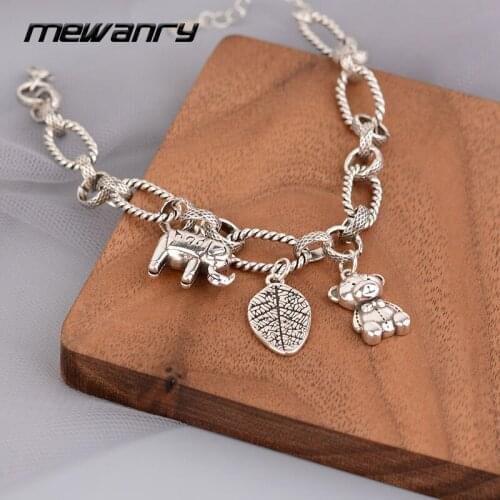 MEWANRY 925 Sterling Silver Thick Chain Bracelets New Fashion Simple Hip Hop Vintage Bear and Elephant Thai Silver Party Jewelry