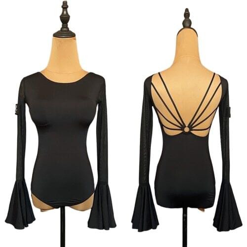 Sexy Ballroom Tops Women Backless Latin Dance Bodysuit Black Modern Dancing Outfit Performance Costume Designer Clothes JL3363
