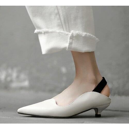 Kmeioo 2019 cowskin high quality shoes career pumps for office lady kittens slingback pumps pointed toe low heels