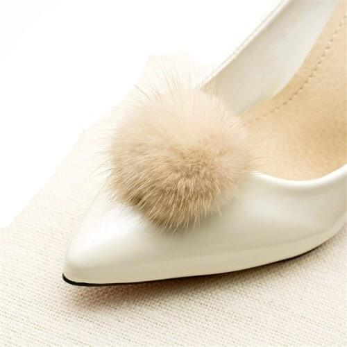 Shoe decoration 2 sets Genuine mink fur pompom shoe clips accessories women shoe clips wedding white shoe charms E104