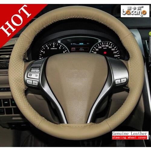 BACANO Car Universal DIY BEIGE Steering Wheel Hubs Car Steering Wheel Cover Needles and Thread Artificial leather Car styling