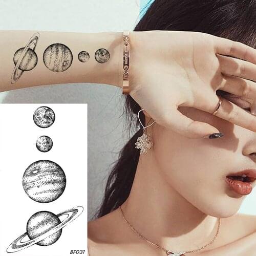 VANKIRS Fashion Star Temporary Tattoo Planets Universe Waterproof Arm Tattoos For Kids Women Men Fake Black Cute Tattoo Custom
