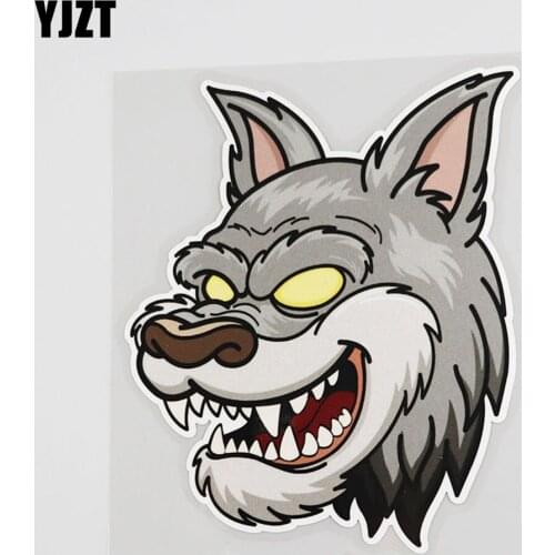 YJZT 12.4CM*14.9CM Cartoon Forest Wolf Fierce Animal Sticker Car PVC 12A-0089