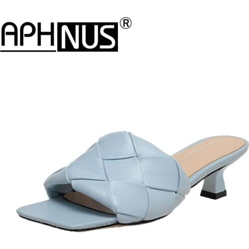 APHNUS Womens Sandals Slippers Slides Low Mid Heels Pumps Woman 2021 Shoes For Women New