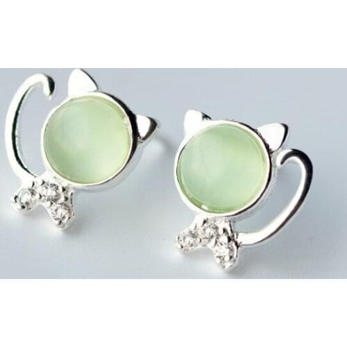 MloveAcc Authentic 925 Sterling Silver Cute Cat Pussy Stud Earrings Clear CZ for Women Girls Silver Earrings Jewelry Gifts