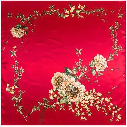 90*90cm Hot Sale Winter Autumn Women Scarf Russian Rose Flower Square Bandana Wrap Ladies Headkerchief Shawl Wedding Party