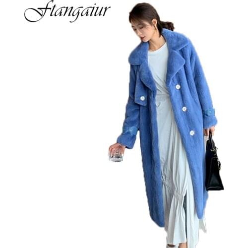 Ftangaiur 2021 Winter Import Purple Standard Velvet Mink Fur Coat Women Turn-Down Collar x-Long Natural Real Mink Fur Coats
