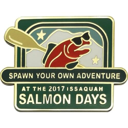 Gold Plating Metal Bronze Salmon Days Badge Lapel Pin