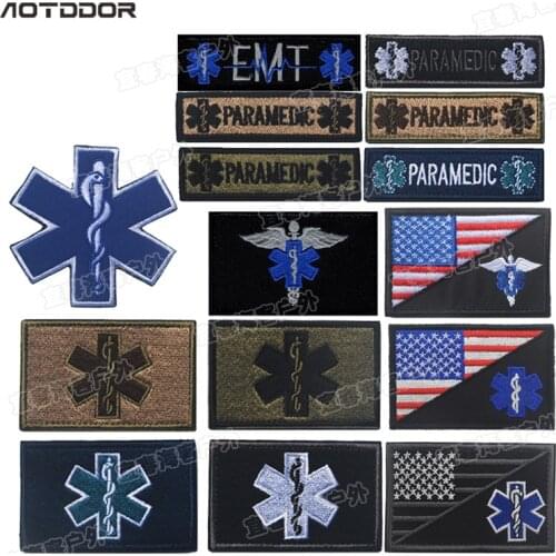 1PC Paramedic Medic Medical Aid Cross Military Patches US USA Flag/EMT Star of Life Embroidery Patch Emblem Embroidered Badges