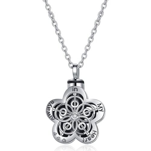 1 pcs Vintage Flower Urn Necklace Always in My Heart Urn Necklace for Ashes Memorial Pet Ash Casket Cremation Pendant Necklace