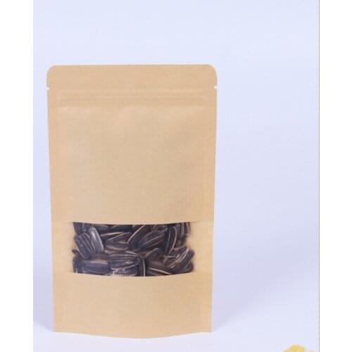 16*22+4 Food Moisture Barrier Bags Packaging sealing pouch Brown Kraft Paper Doypack Pouch with clear Window