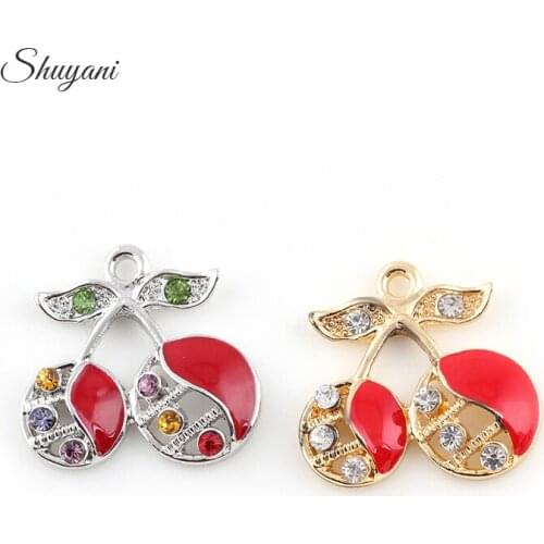 22*22mm Silver Gold Color Crystal Red Cherry Pendant Charms it Bracelets Necklace DIY Metal Jewelry Making