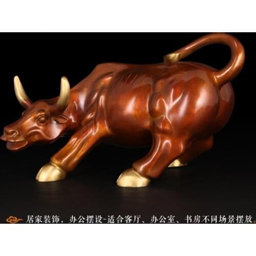 30CM -Lucky cattle home office Business equity market Wall Street cattle Money Drawing FENG SHUI Charging Bull bronze sculpture