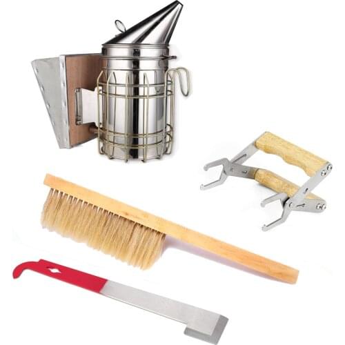 4PCS/set Hot-selling New Beekeeper Tool Suite Smoke Sprayer Beehive Lifting Spleen and Bee Brushing Scraper