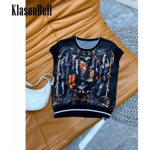 7.5 KlasonBell Silk T-Shirt Women Print Pattern Loose Comfortable Tee