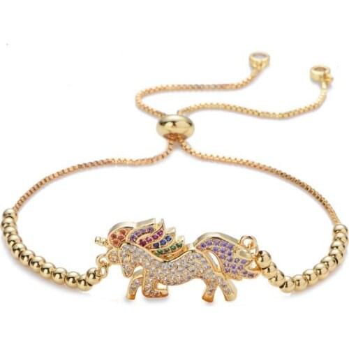 Unicorn multicolor micro pave cz zircon cubic zirconia Bracelet Adjustable silicone silver gold plated Charm Snake Chain gf34