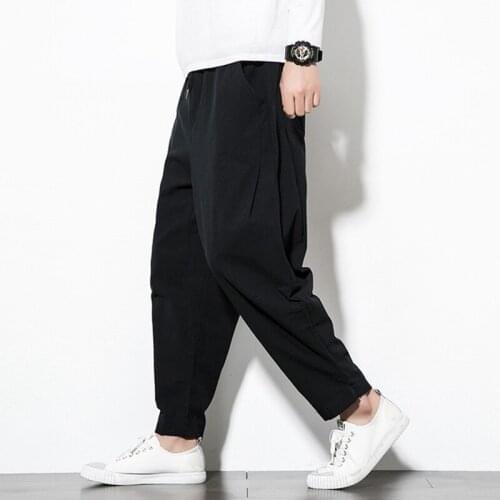 5XL Mens clothing autumn new linen pants retro Chinese style large size loose casual pants wide legs harem pants fat long pants